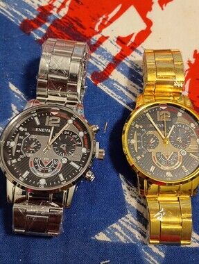 Geneva Silver Tone Men's Watch with Black Dial & A Gold Watch W/Black Dial.
